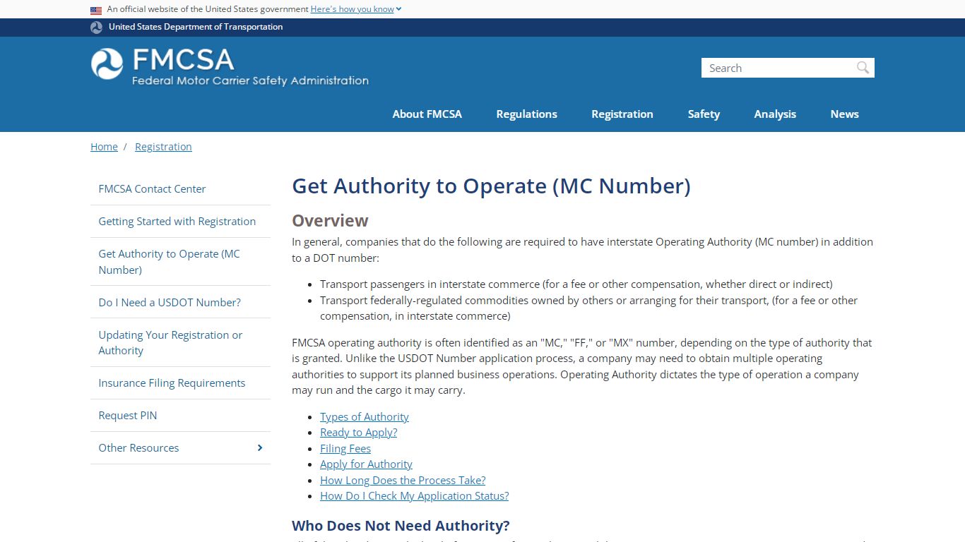 Get Authority to Operate (MC Number) | FMCSA