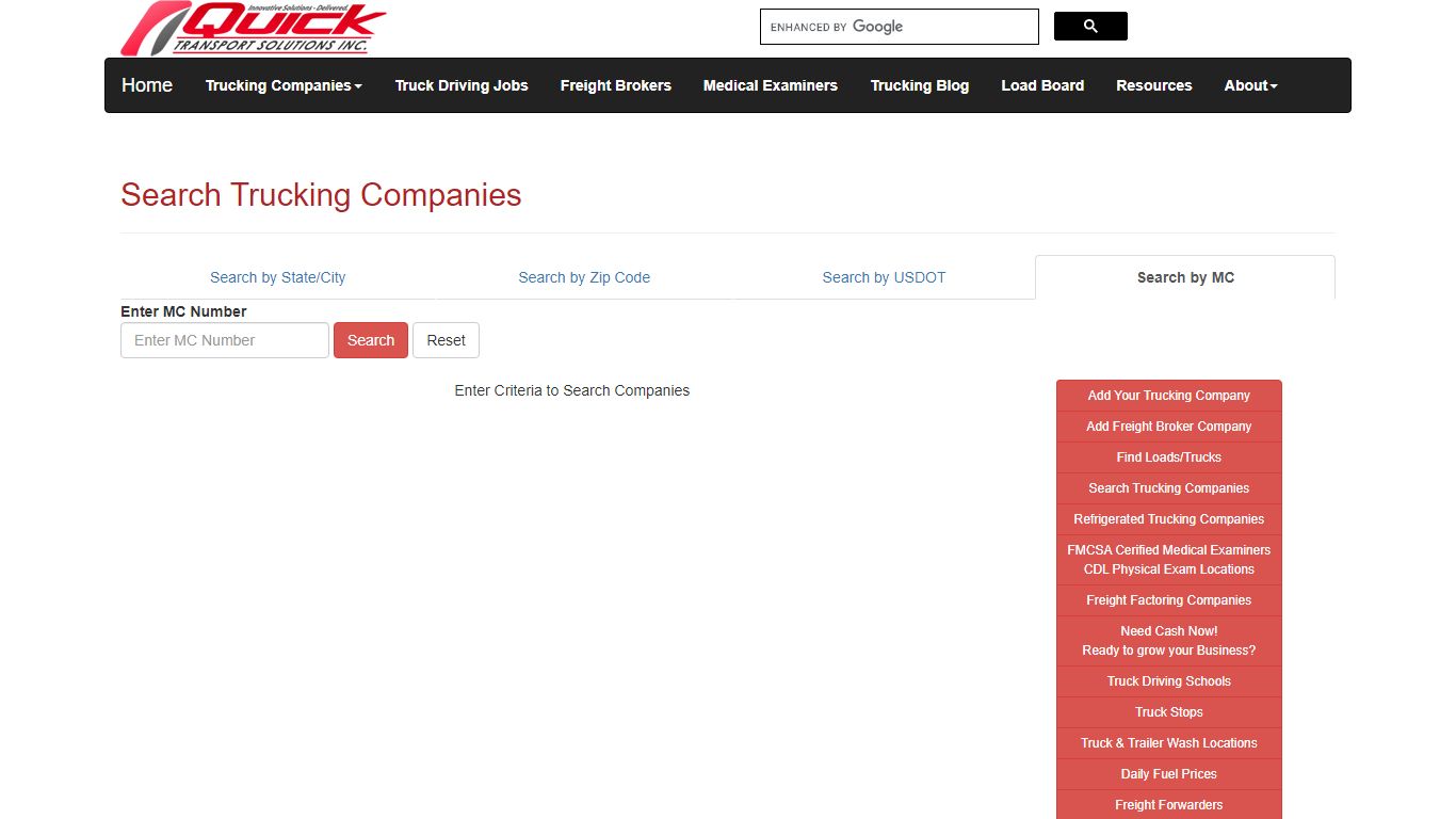 Search Trucking Companies - Find Carriers By MC Number