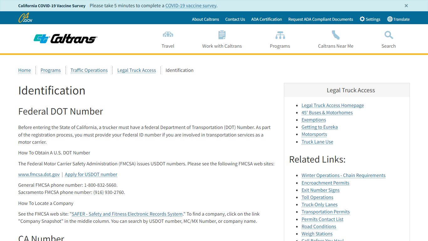 Identification | Caltrans - California Department of Transportation